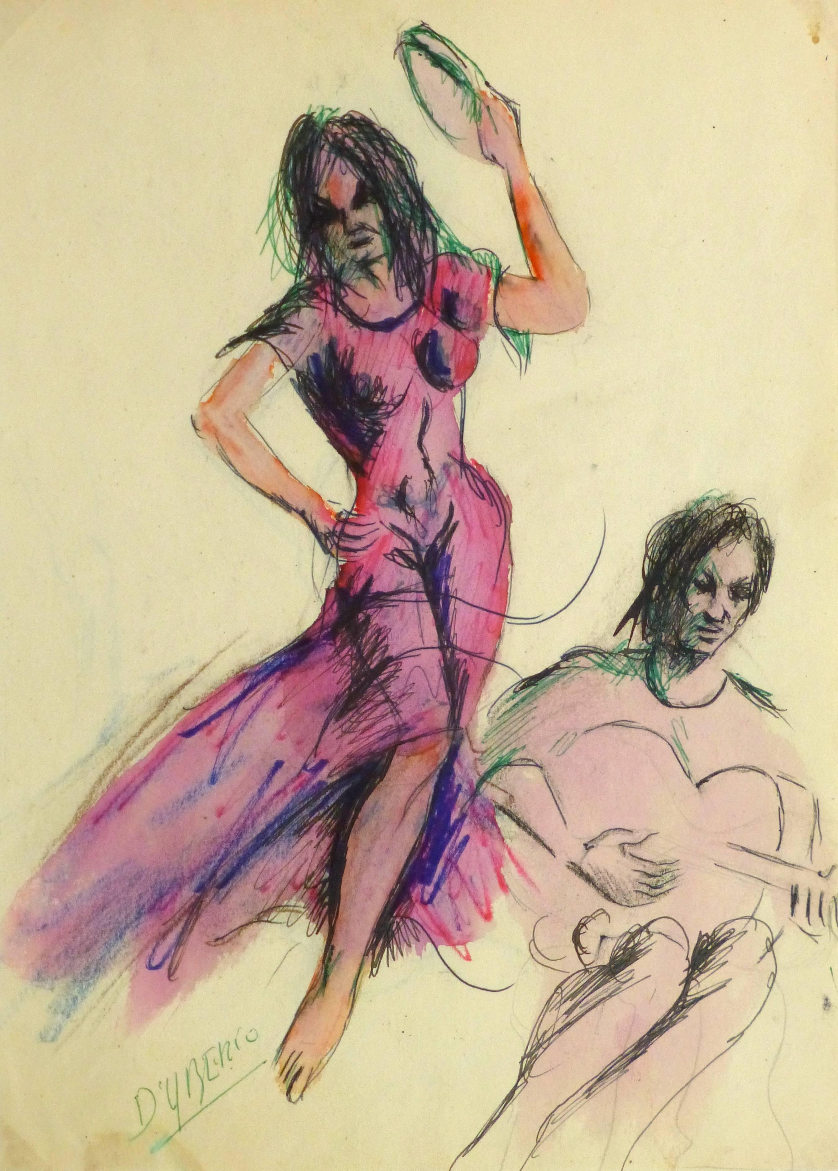 Unknown Portrait - Vintage Watercolor and Ink Painting - Flamenco Dancer