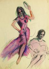 Vintage Watercolor and Ink Painting - Flamenco Dancer