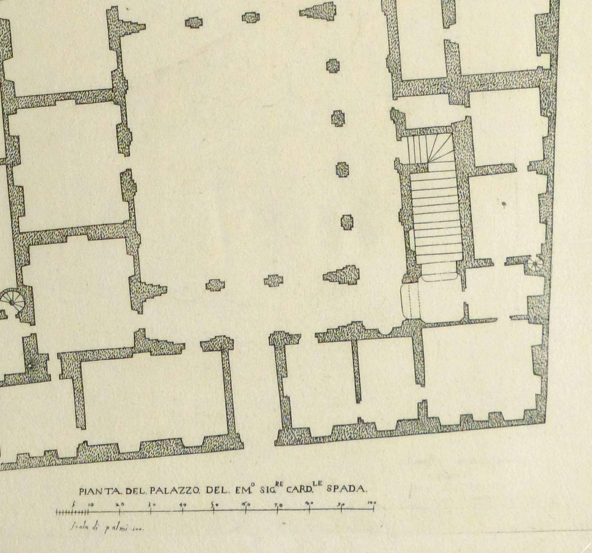 Grabado Italiano Antiguo - Palacio del Cardenal Spada - Print de Giovanni Giacomo de' Rossi