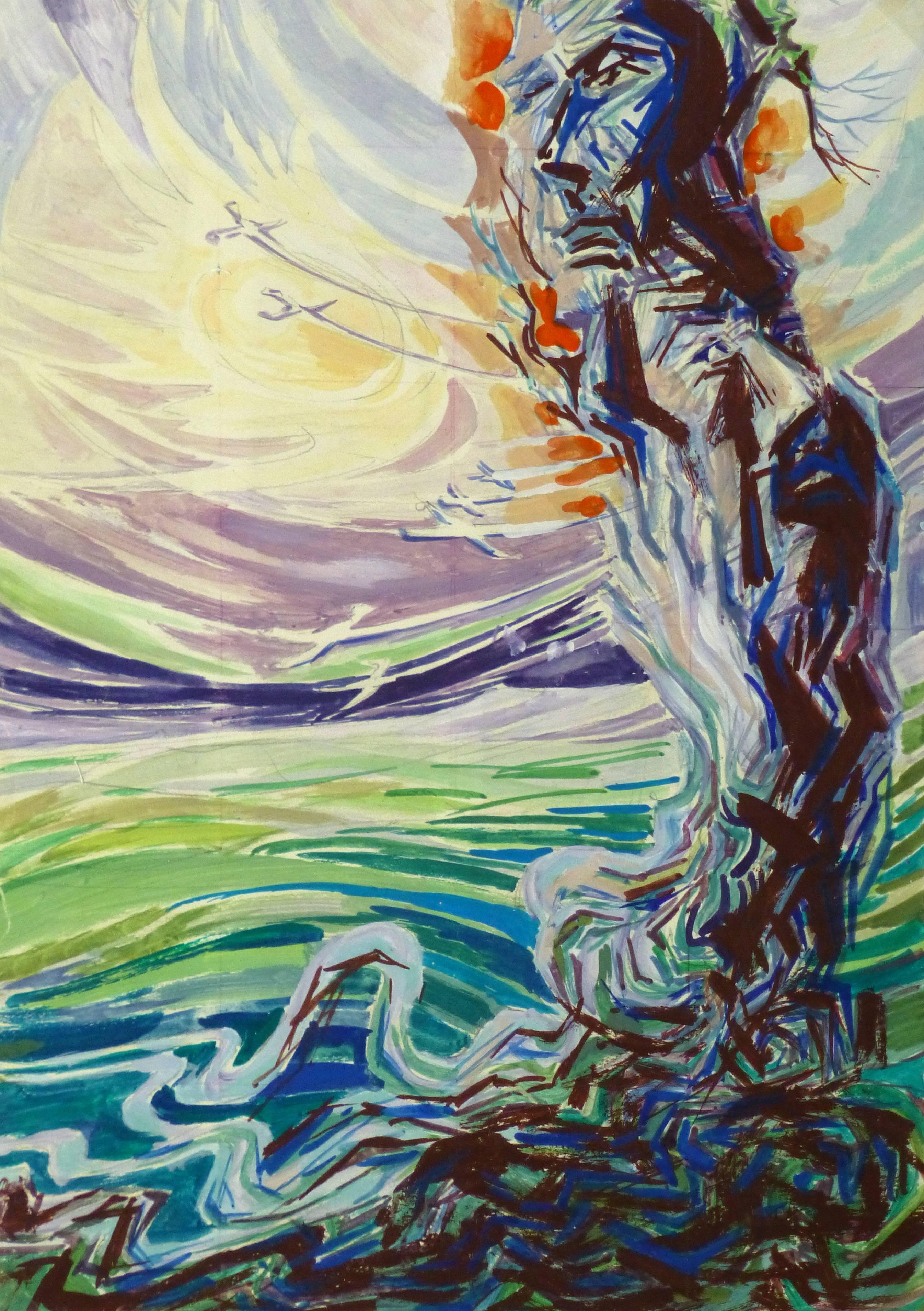 Abstract Painting di Unknown - Astratto francese d'epoca - La partenza delle anime