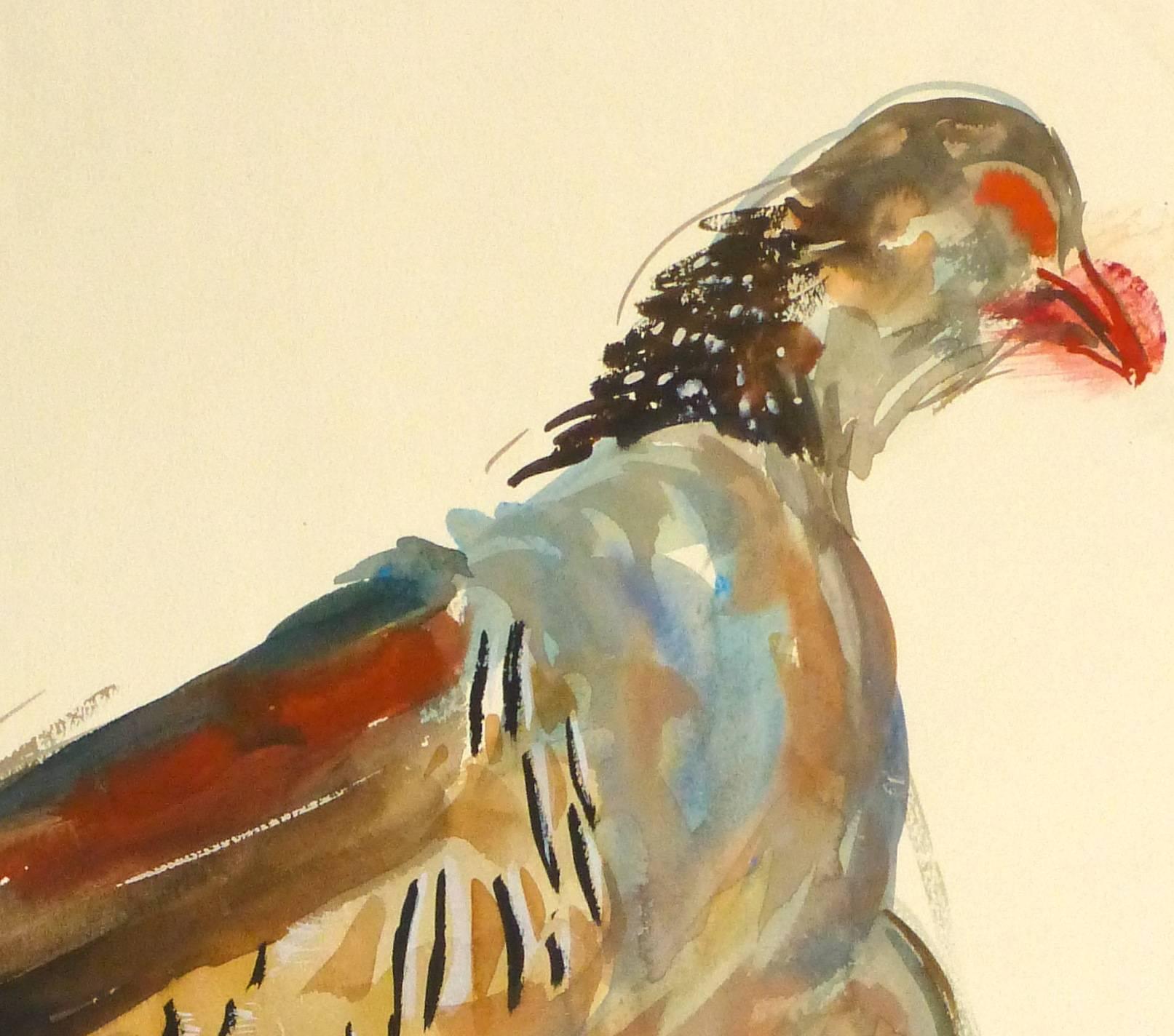Vintage French Gouache - Game Bird Specimen - Painting by Unknown