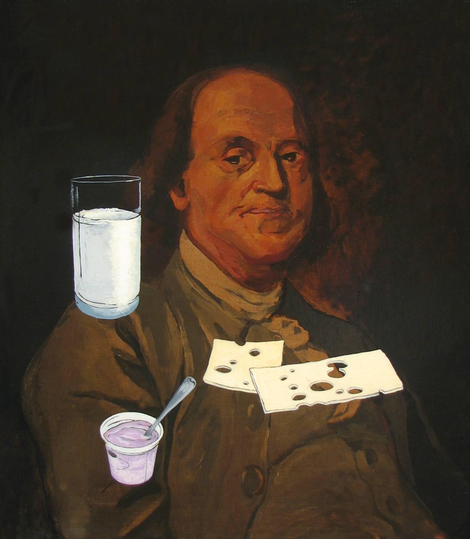 Adam Mysock Figurative Painting - Franklin's Milk, Yogurt, and Cheese