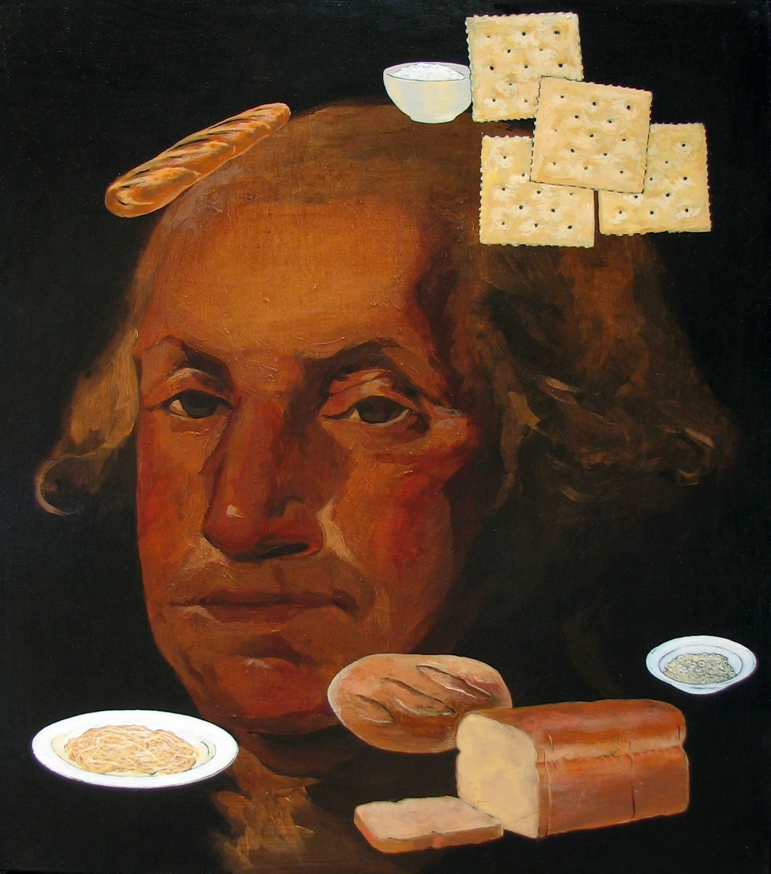 Adam Mysock Figurative Painting - Washington's Bread, Cereal, Rice, and Pasta