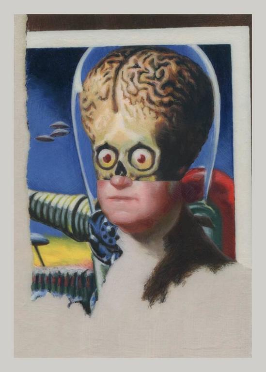 Adam Mysock Figurative Painting - Early American Aliens (George Washington)