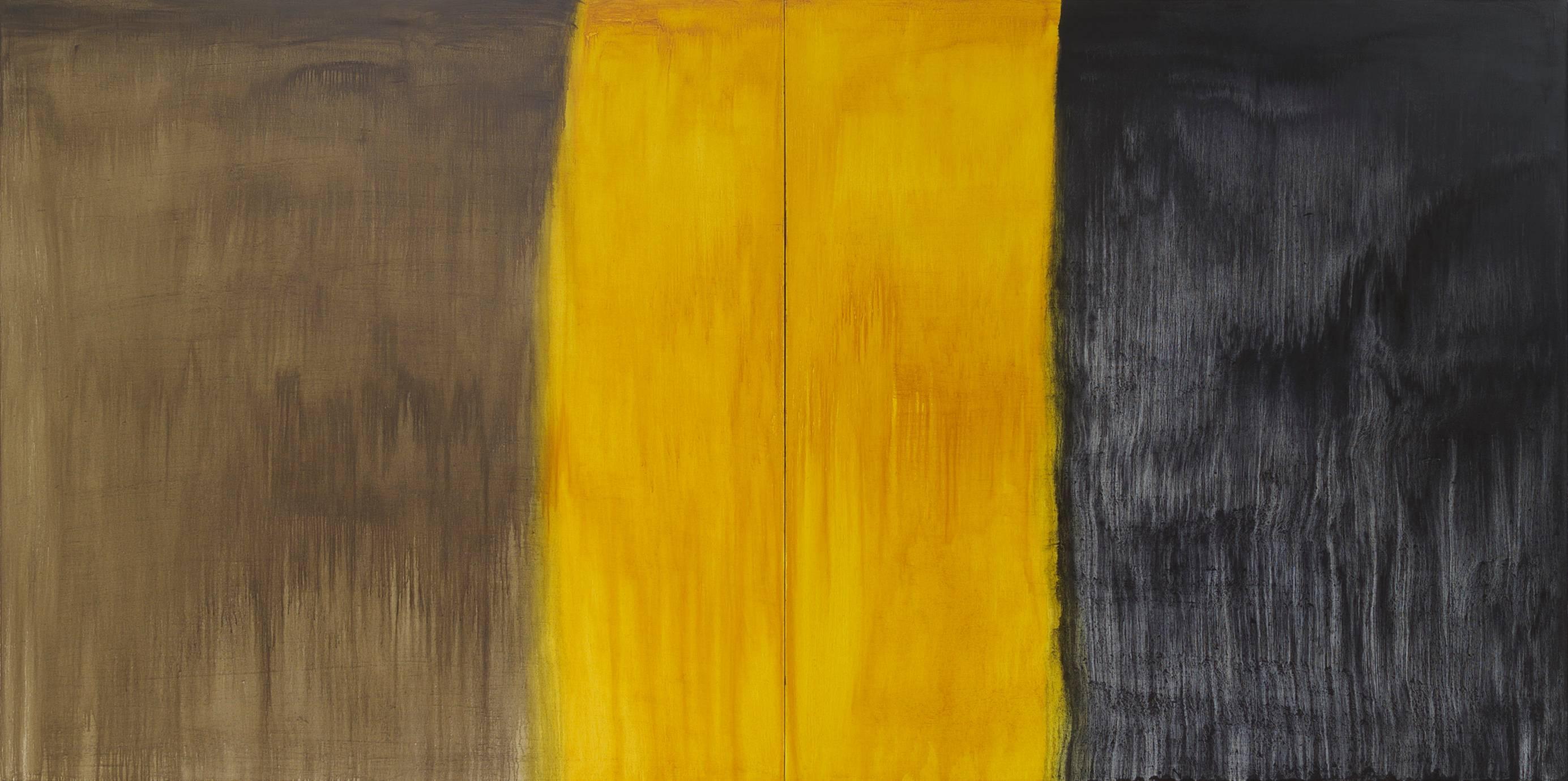 Anastasia Pelias Abstract Painting - Elaine, for Elaine (shade grey, translucent yellow, payne's grey)