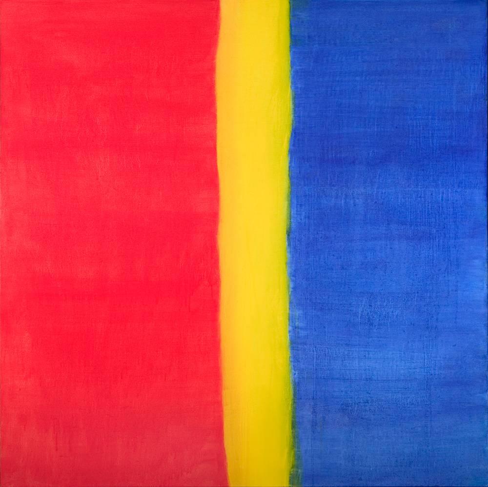 Anastasia Pelias Abstract Painting - Washed (red, yellow, blue)