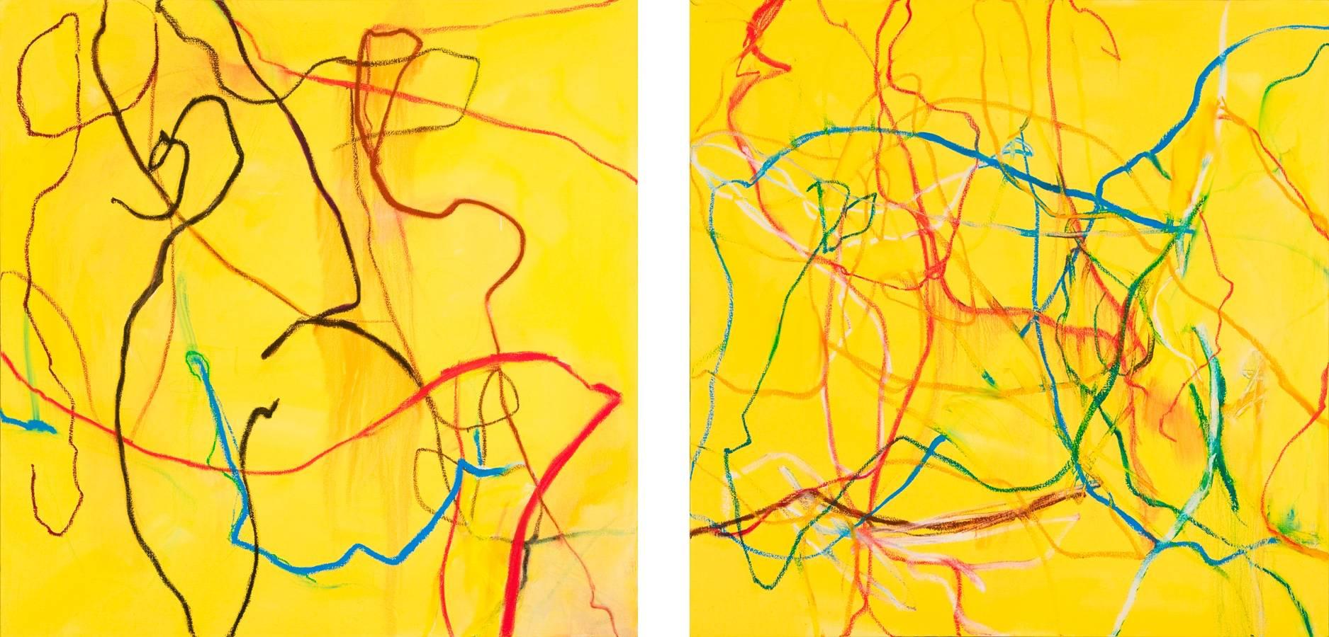 Anastasia Pelias Abstract Painting – Automatik-Arbeiten (gelbe Liebe, 1, 2)