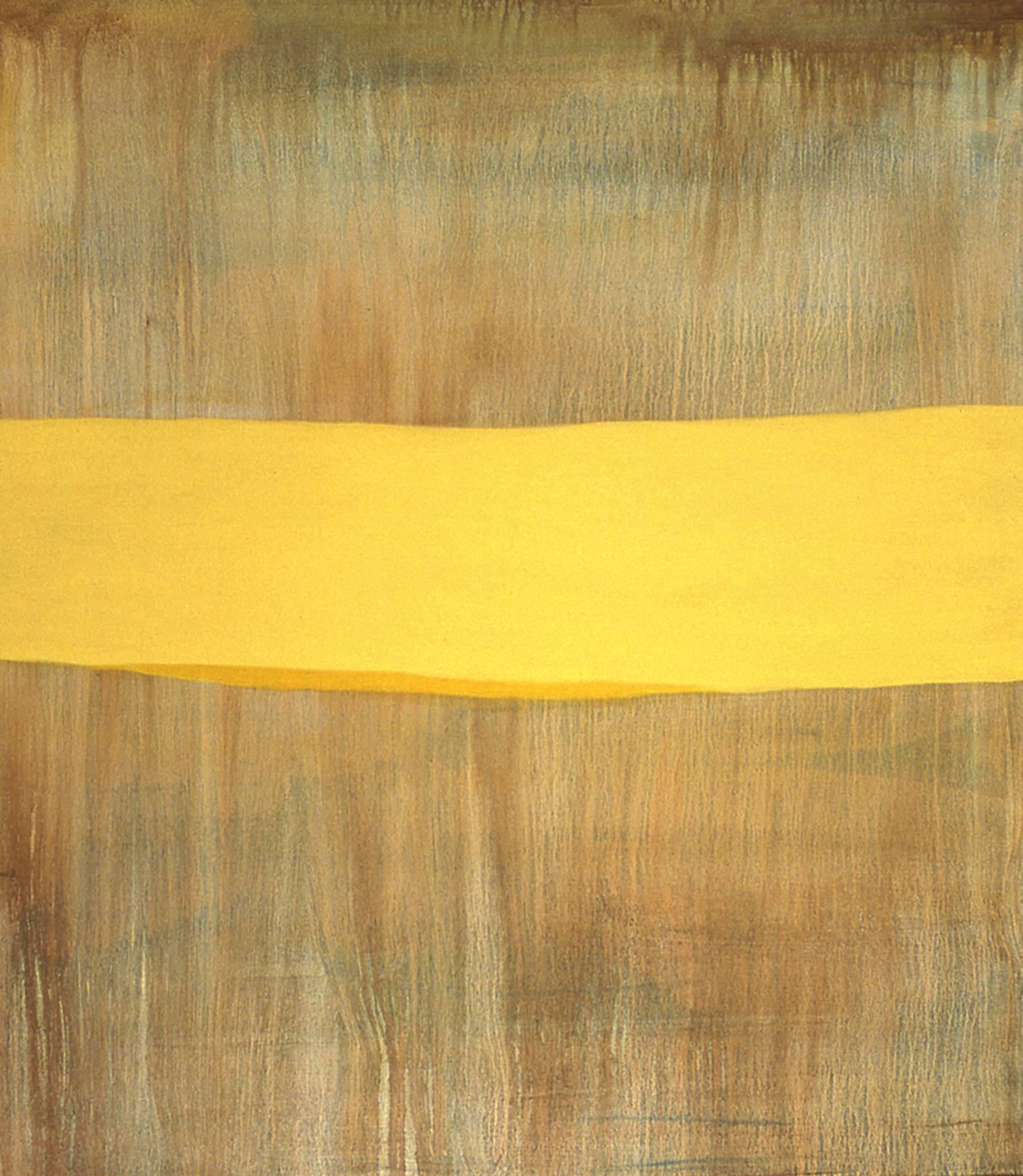 Anastasia Pelias Abstract Painting - Linked (yellow bar)