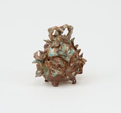 Small and Spiked Lidded Vessel in Tan and Copper