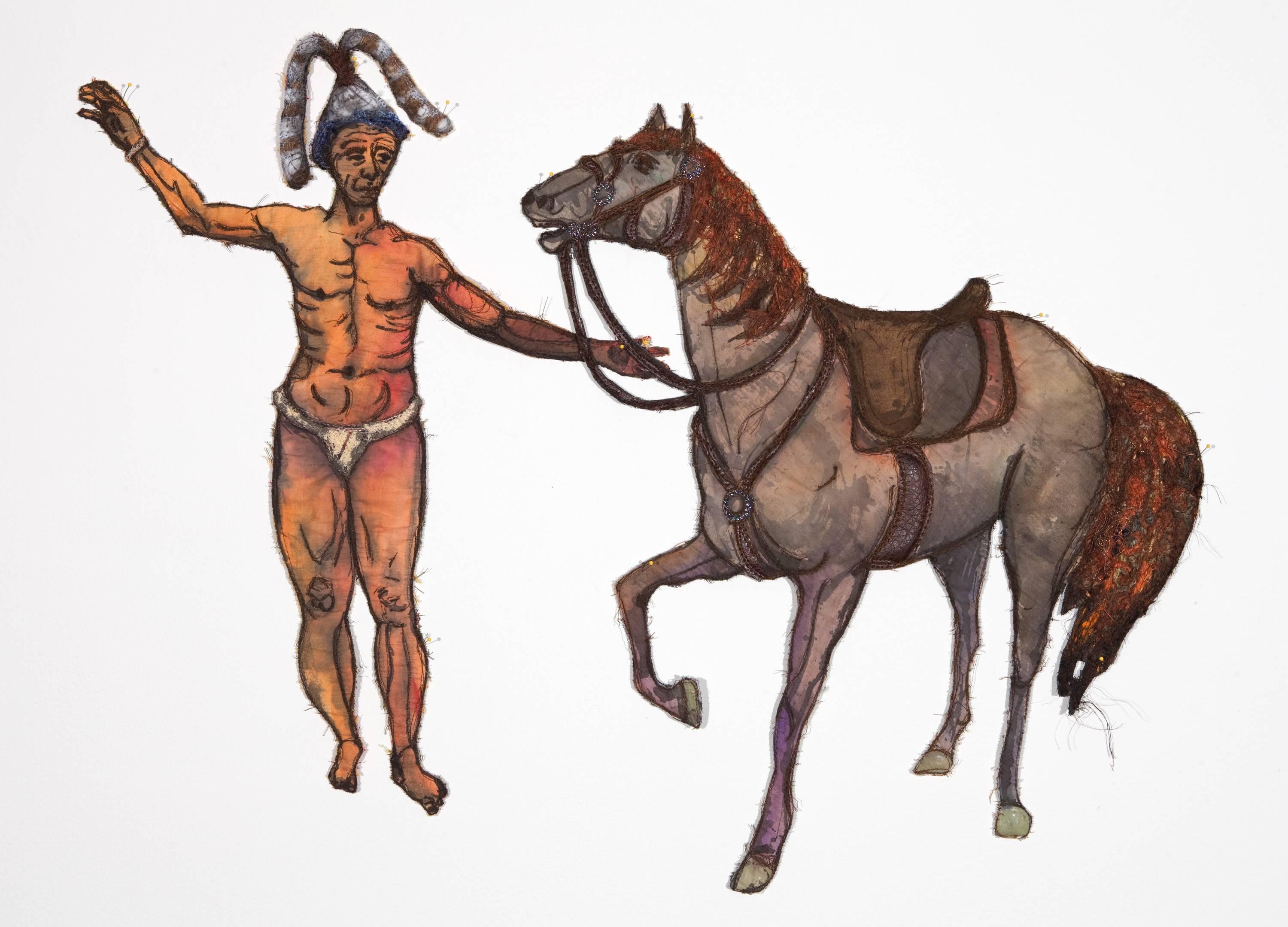 Chief Jumper und sein Pferd – Mixed Media Art von Gina Phillips