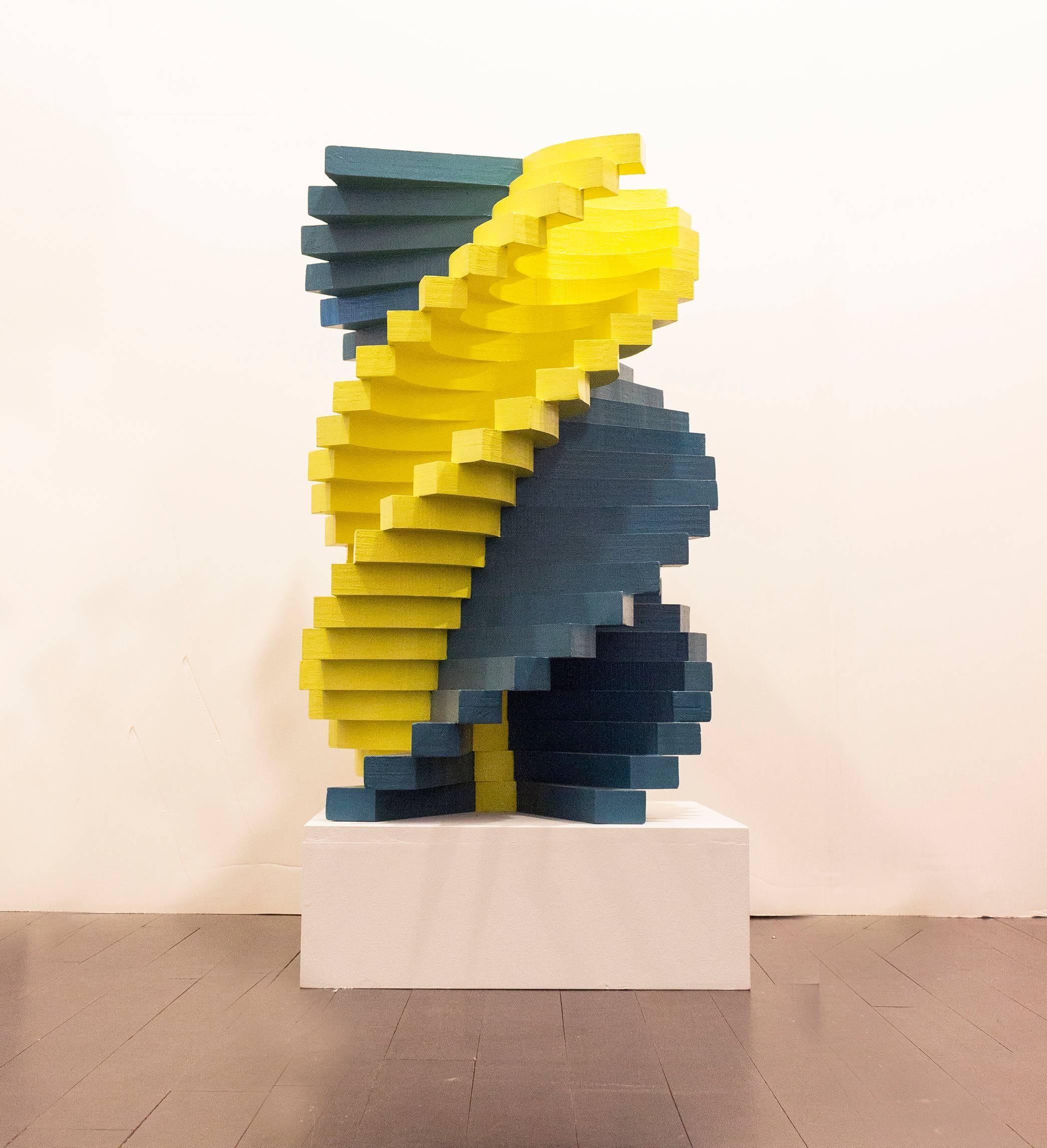 George Sugarman Abstract Sculpture – Spiral in Gelb und Blau