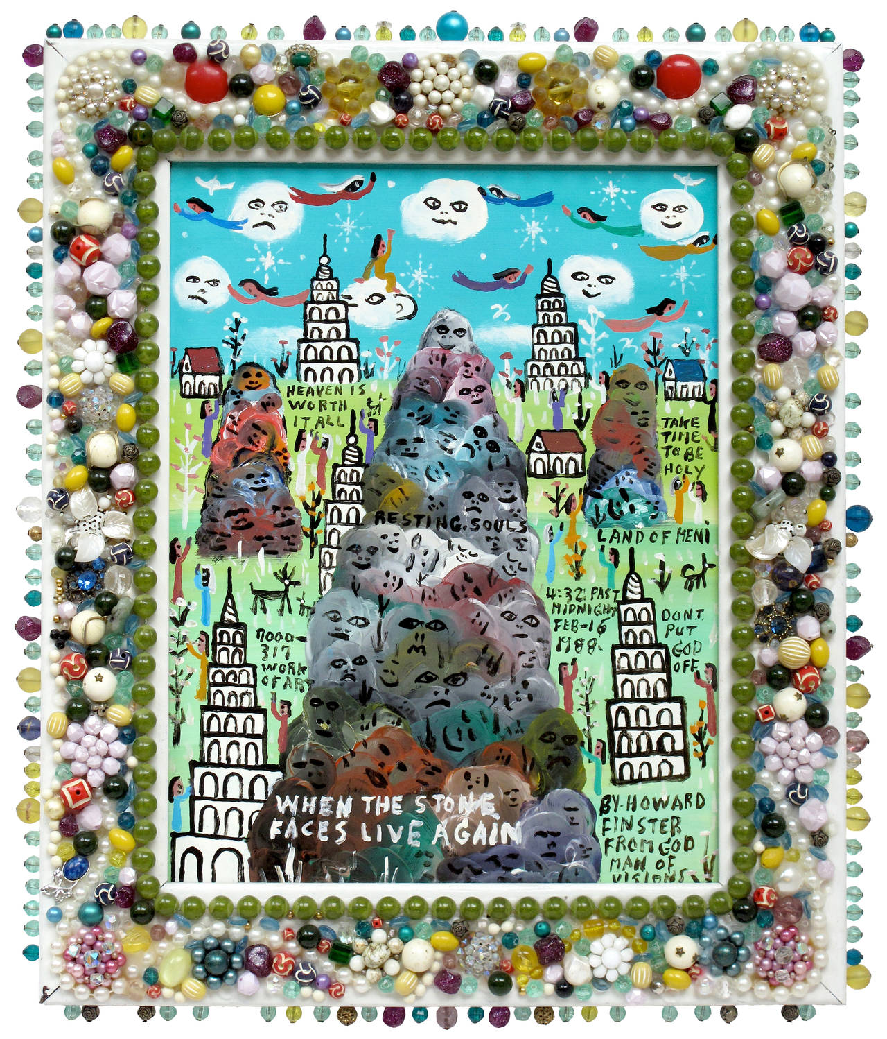 Howard Finster When The Stone Faces Live Again, Painting For Sale at