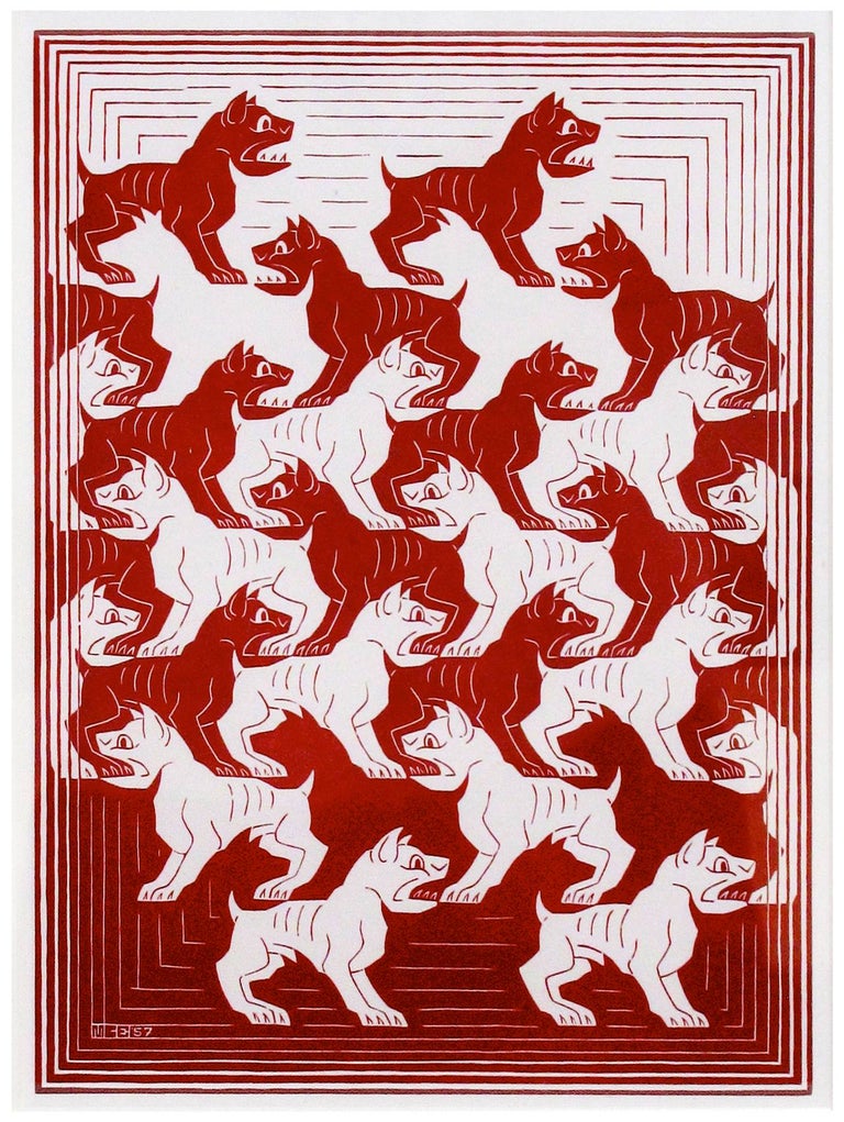 M.C. Escher Animal Print - Regular Division of the Plane IV (Red Dogs)