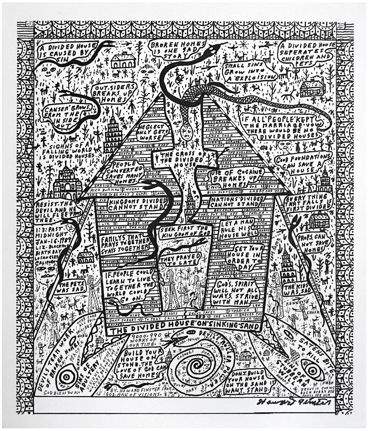 Howard Finster Landscape Print - A House Divided