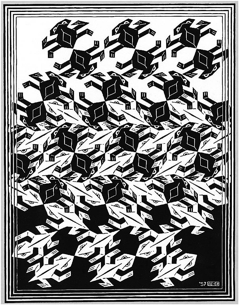 M.C. Escher Animal Print - Regular Division of the Plane V (Ants and Lizards)