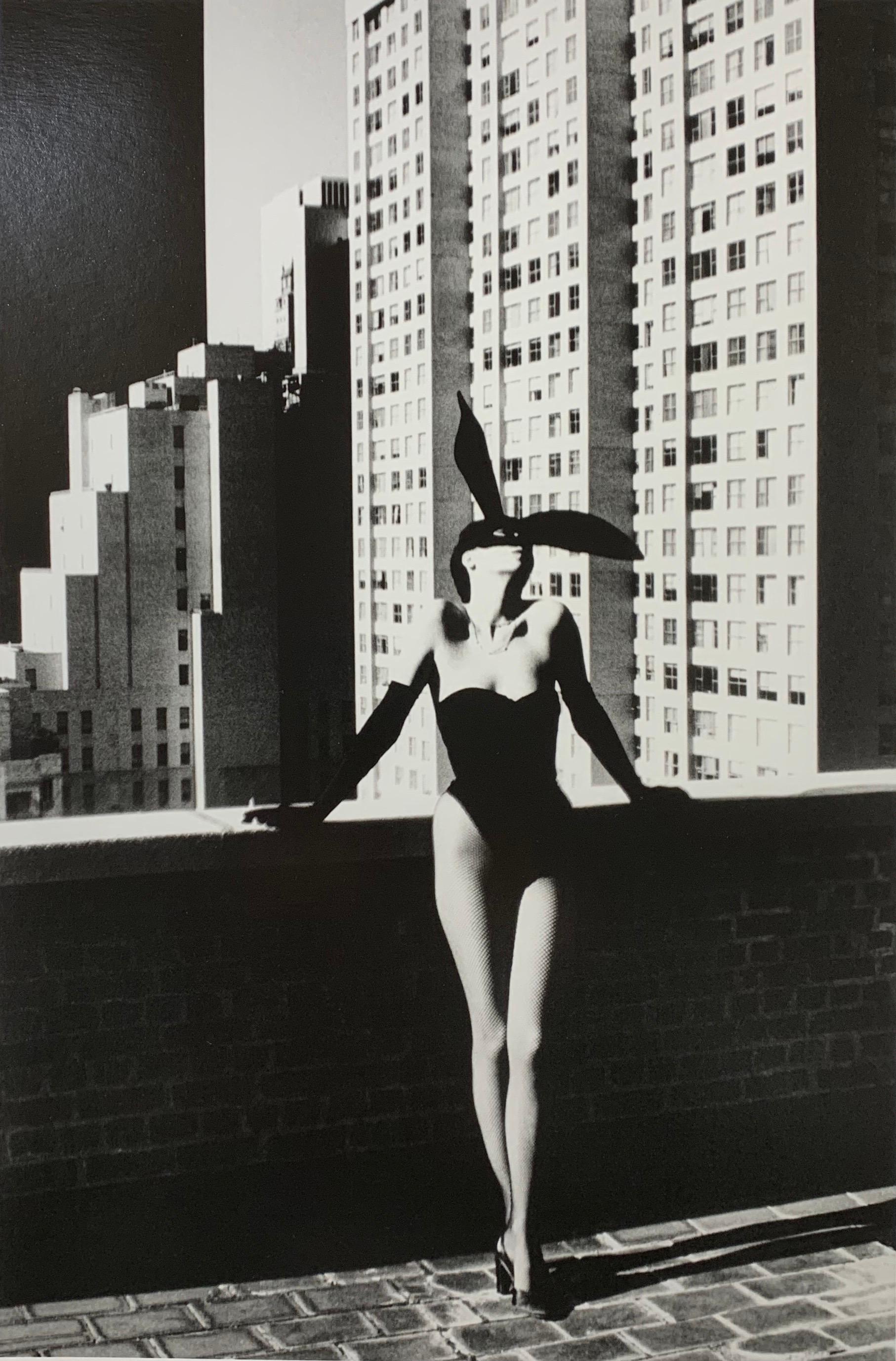 Rare vintage silver gelatin print featuring "Elsa Peretti, New York, 1975 by Helmut Newton.  Perhaps Newton’s most iconic work that followed on from the work he did for Playboy featuring Peretti in a Halston designer costume with bunny ears is a