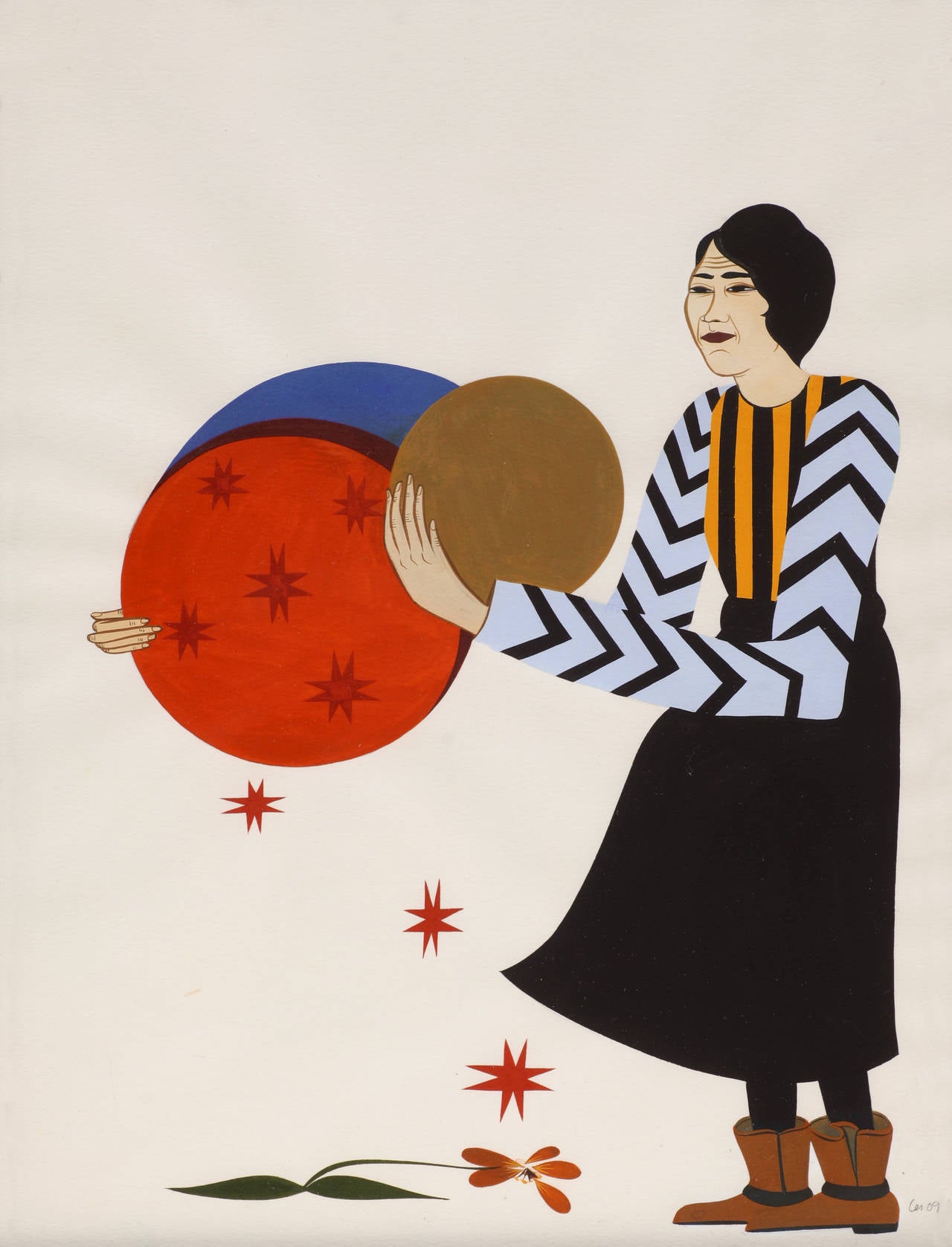 Untitled (Woman holding orbs) - Painting by Clare Rojas