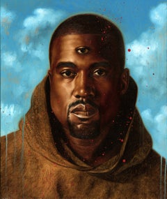 „Kanye“ – figuratives Porträtgemälde, 24" x 20" Zoll, von Isaac Pelayo