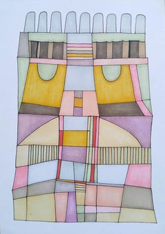 „Geometric Composition 3“ – Abstrakte Malerei, 8" x 5,5" Zoll, von Ahmed Yousry