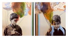 Cuadro Díptico Retrato "Ángel" 18" x 33" pulgadas by Ahmed Saber