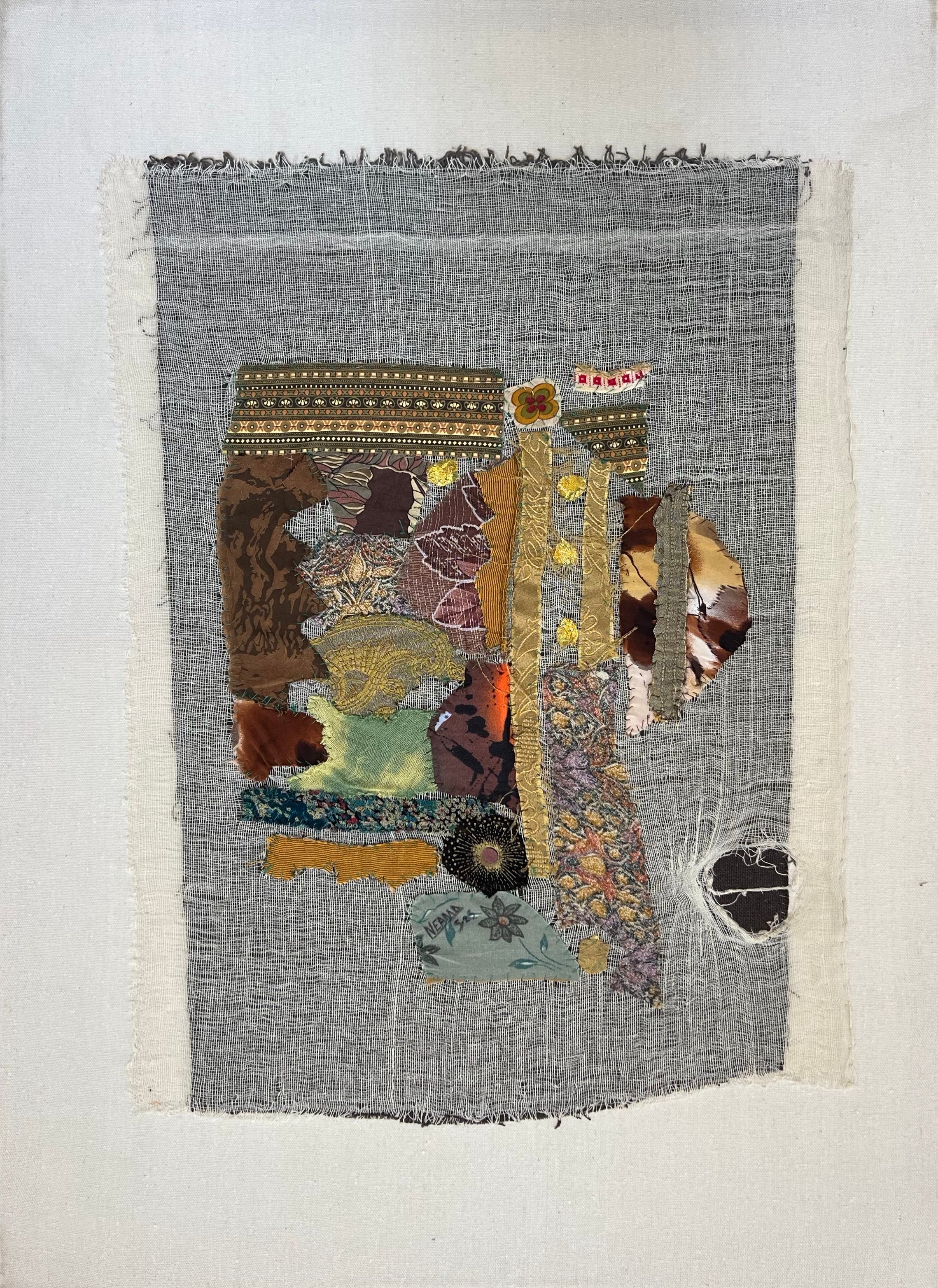 "Inheritance Banner III" FRAMED Textile Painting 24 x 16 in by Neama El Sanhoury
