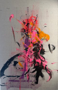 "Dancing with" Abstract Acrylic on Linen Painting 46" x 30" inch by Hossam Dirar