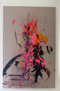 "Dancing with" Abstract Acrylic on Linen Painting 46" x 30" inch by Hossam Dirar