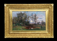 Émile Noirot, Frühherbstlandschaft mit Teich, Öl auf Leinwand, 1889