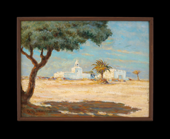 Gaston Le Beuze, Mosque on Djerba Island, Tunisia, Oil on Canvas, circa 1960