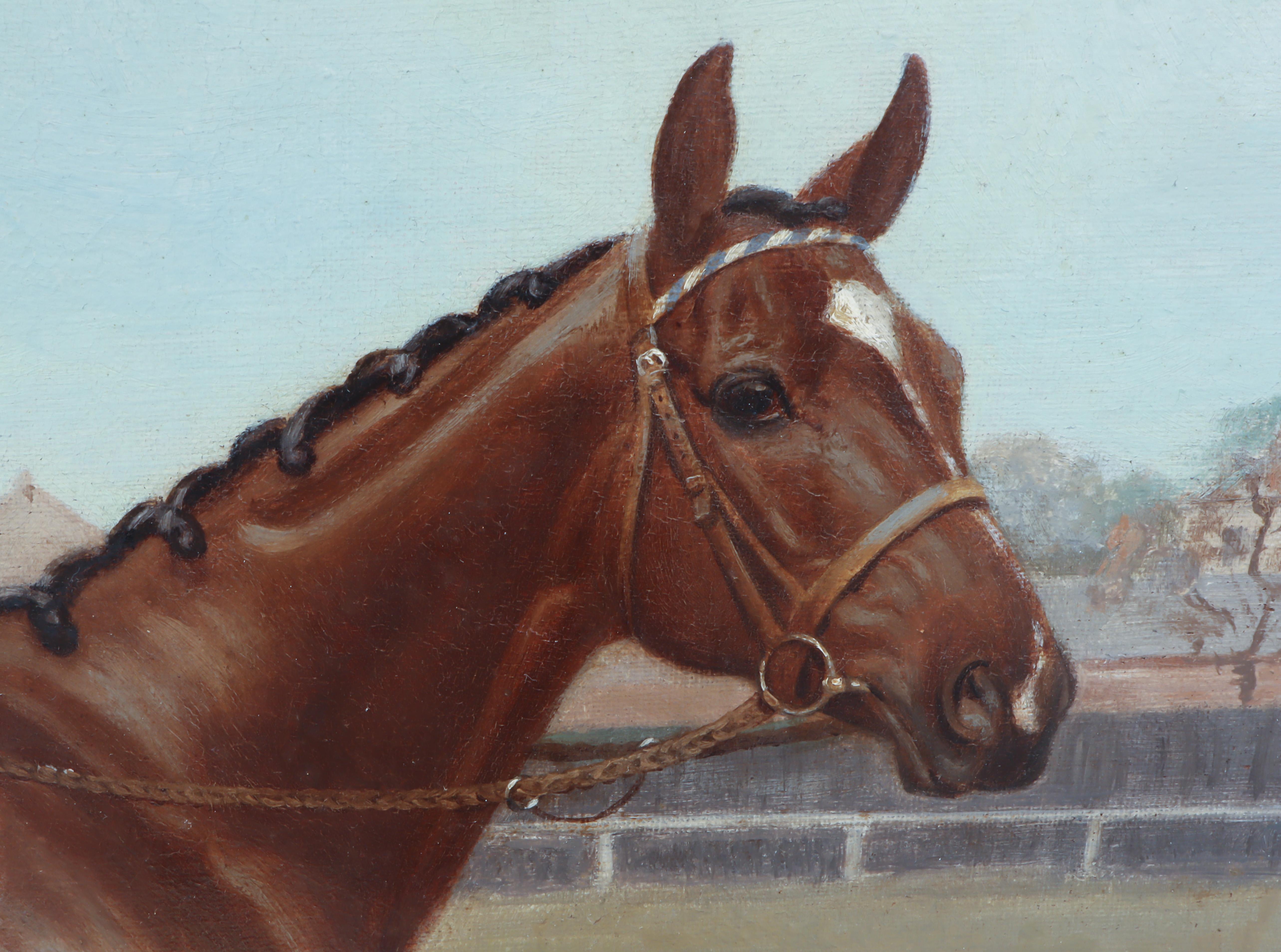 Portrait of jockey and racehorse - Brown Portrait Painting by Clarence Hailey