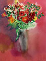 bachinski polish artist Bouquet of Flowers (Grey Vase, Rose Ground)