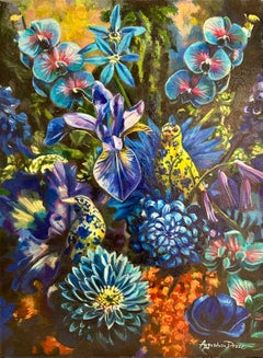 Paysage onirique avec deux oiseaux - XXIe siècle, peinture à l'huile, réalisme, monde animal