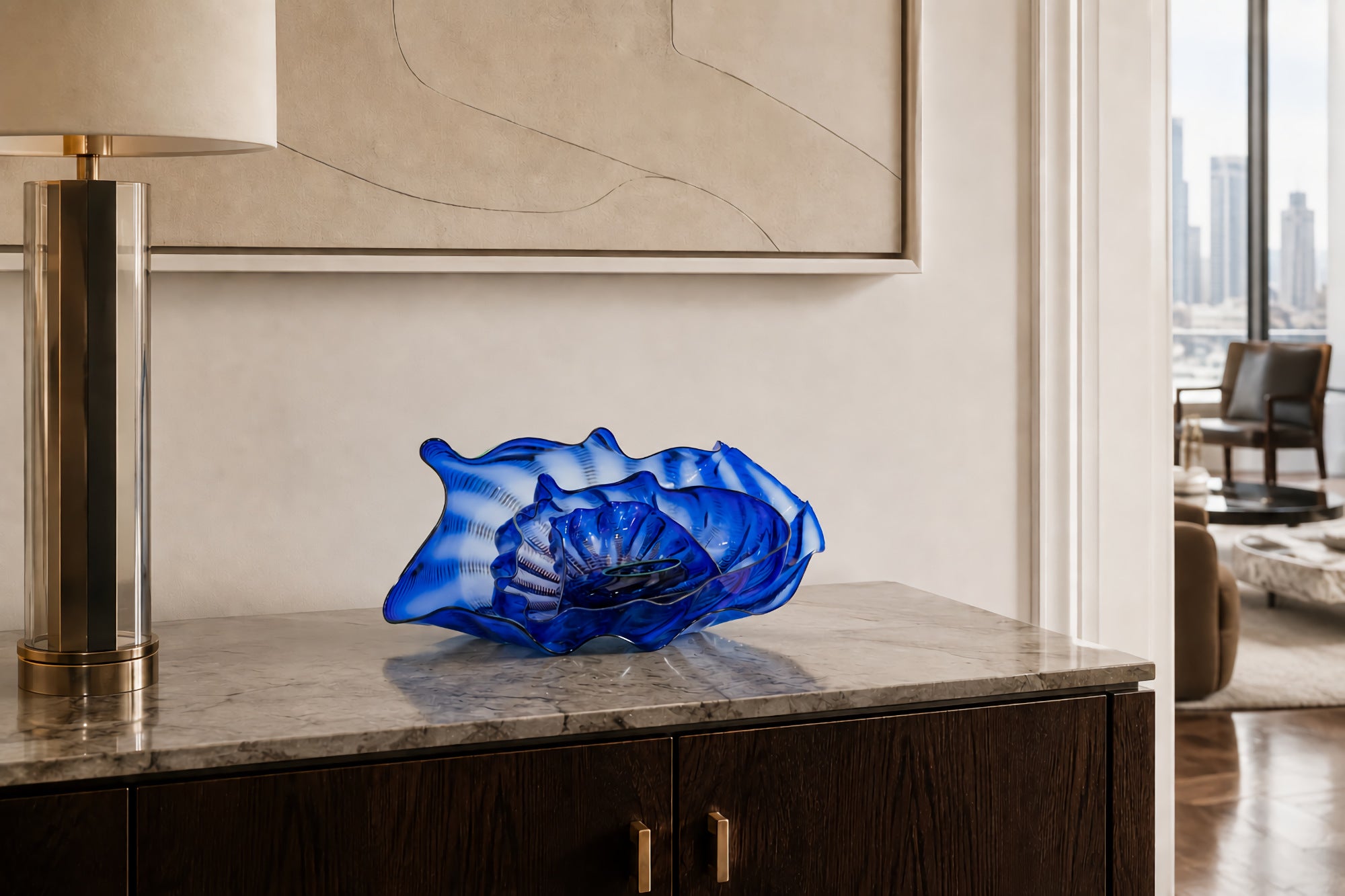 Dale Chihuly Four Piece Ultramarine Seaform Set Verre soufflé à la main