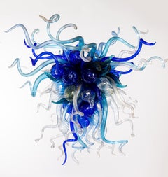 Chihuly Original Hand Blown Blue Mosaic Glass Chandelier w Free Installation