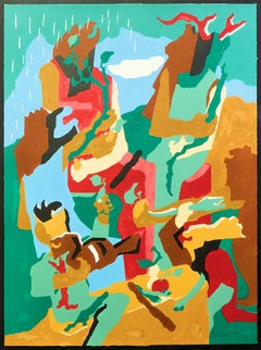 Litografía en color firmada de Jacob Lawrence, «Celebración del patrimonio», 1992