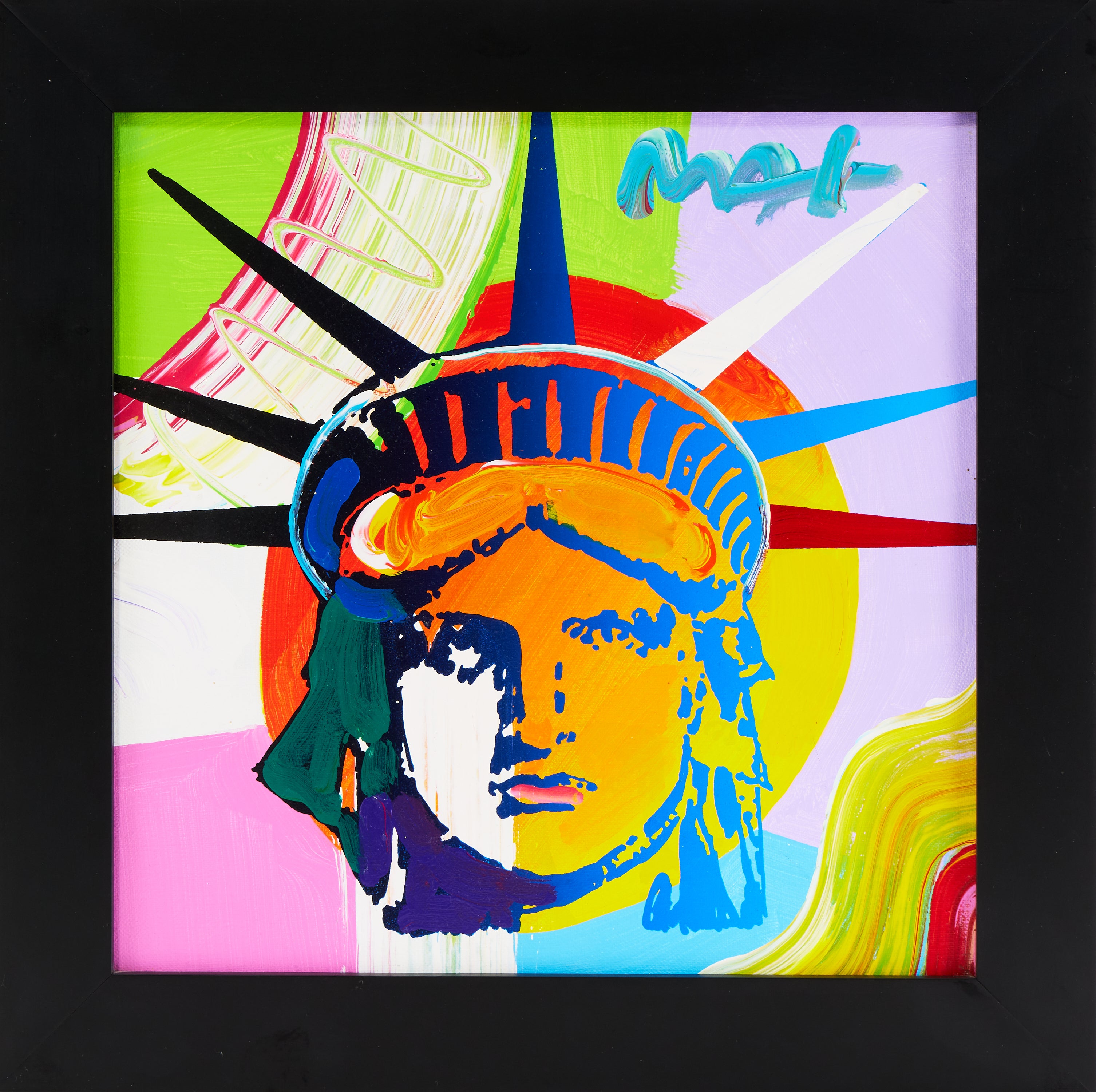 Peter Max Libertyhead Signed Original Acrylic on Canvas Painting