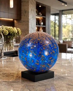 Dale Chihuly 1995 13 Inch Handblown Glass Cobalt Blue and Gold Float
