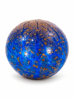 Dale Chihuly 1995 13 Inch Handblown Glass Cobalt Blue and Gold Float