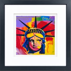 Peinture originale à l'acrylique sur papier de Peter Max représentant la « Liberty Head »