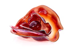 Dale Chihuly 4 Pc Red Seaform Set with Turquoise Lip Wrap 1987 Handblown Glass