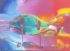 Cuadro original de Peter Max «Sunset Reeds I», 1997, firmado, acrílico sobre lienzo