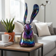 Hunt Slonem „Lavina“ – Handgeblasener Glas-Hase – Skulptur der zeitgenössischen Kunst
