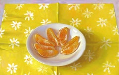 Orange sur fond jaune – Nature morte contemporaine néerlandaise du XXIe siècle