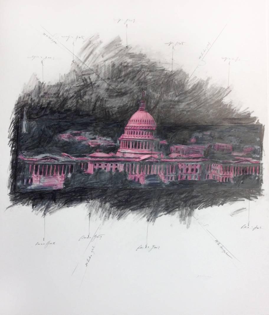 Grover Mouton Landscape Art - United States Capitol in Space, Pink