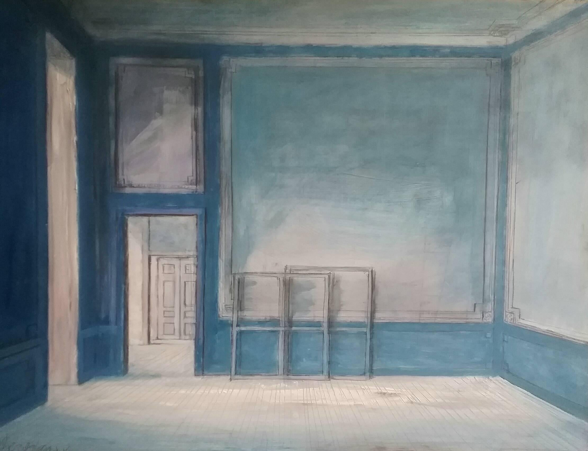 Pierre Bergian Interior Painting - Enfilade (Blue Interior)
