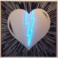 Broken Heart - Silver on Black - Blue Neon 4