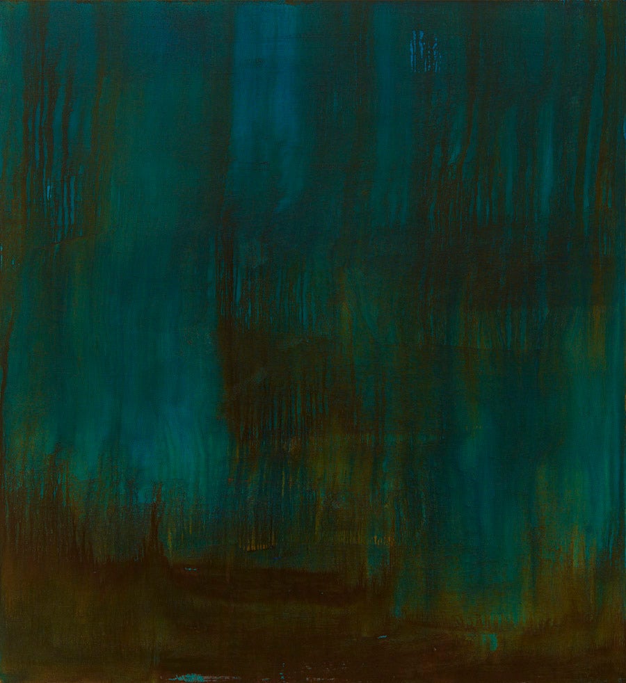 Anastasia Pelias Abstract Painting - End of Love 2 (translucent turquoise, translucent orange)