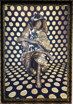 Shamz, 2026, Archival pigment print, upholstered frame, 78 x 54 inches
