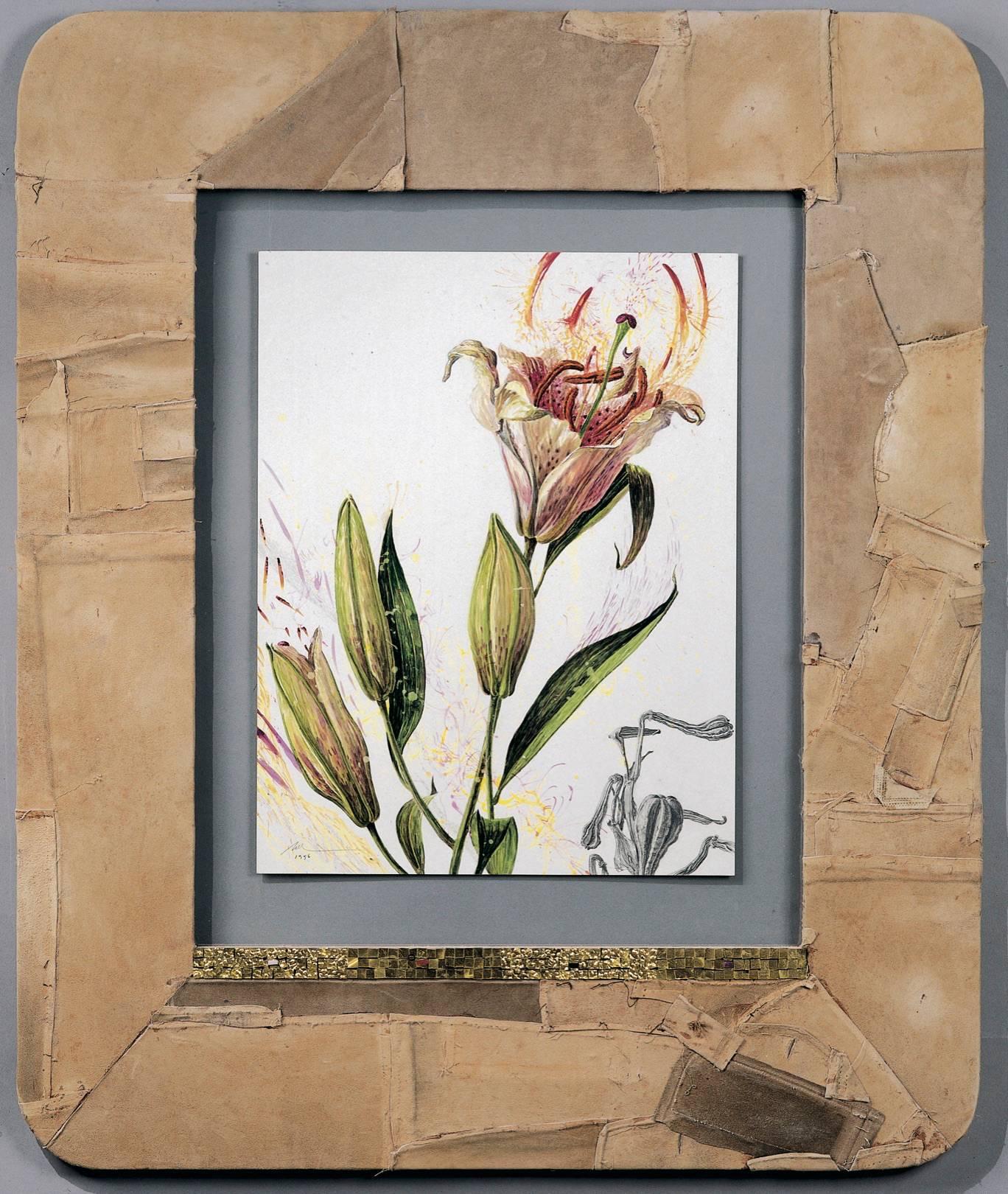 Lily in Leather Frame - Mixed Media Art by Nall