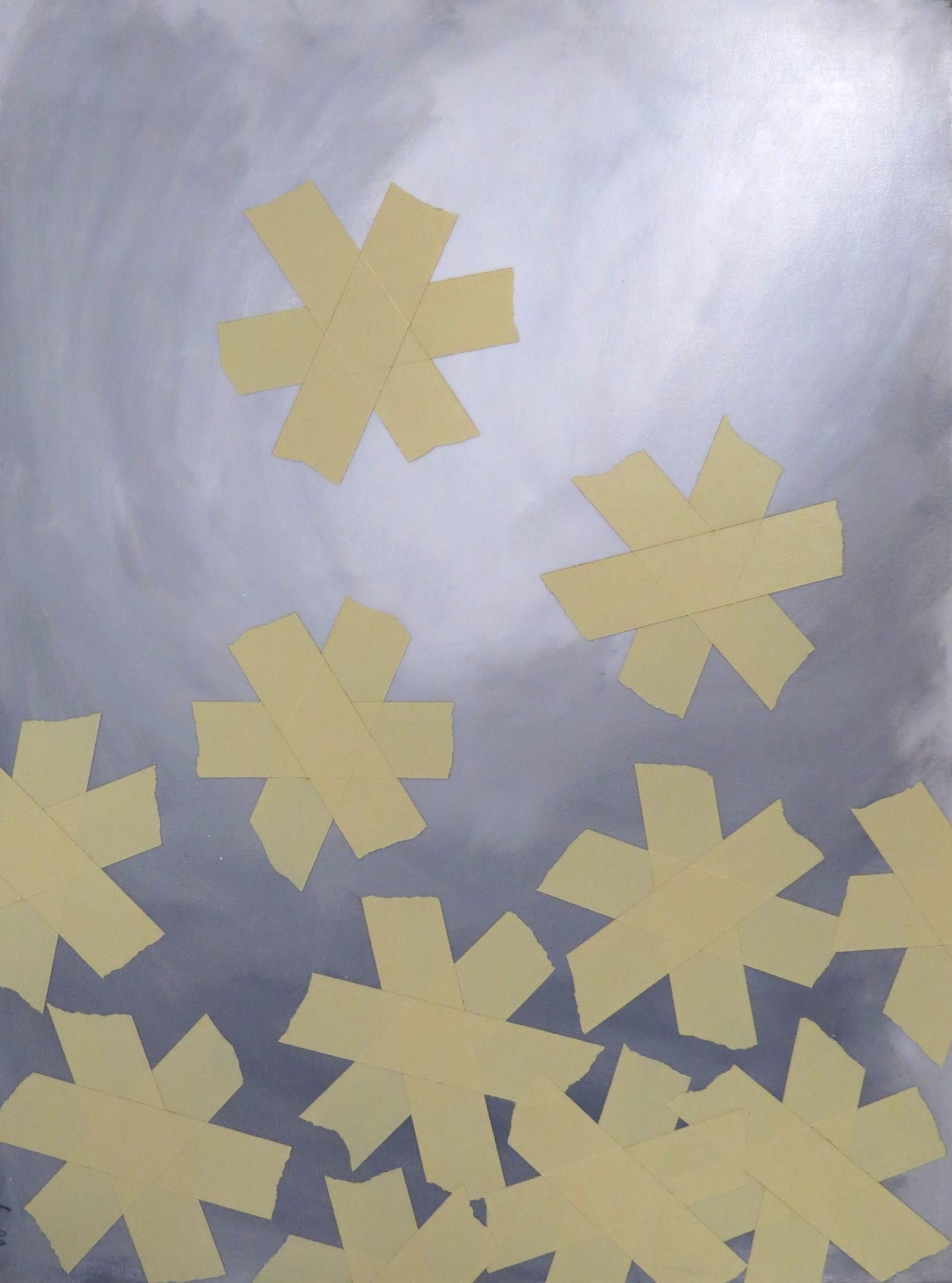 Asterisks, tape, monochromatic, paint, canvas, small - Mixed Media Art by Matthew Heller